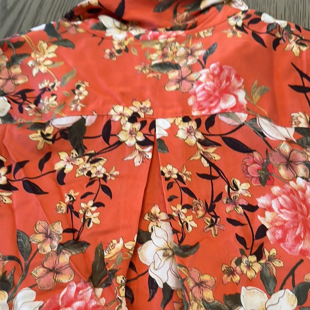 Chico's Floral Button Down Shirt in Orange and White - Picture 4 of 4